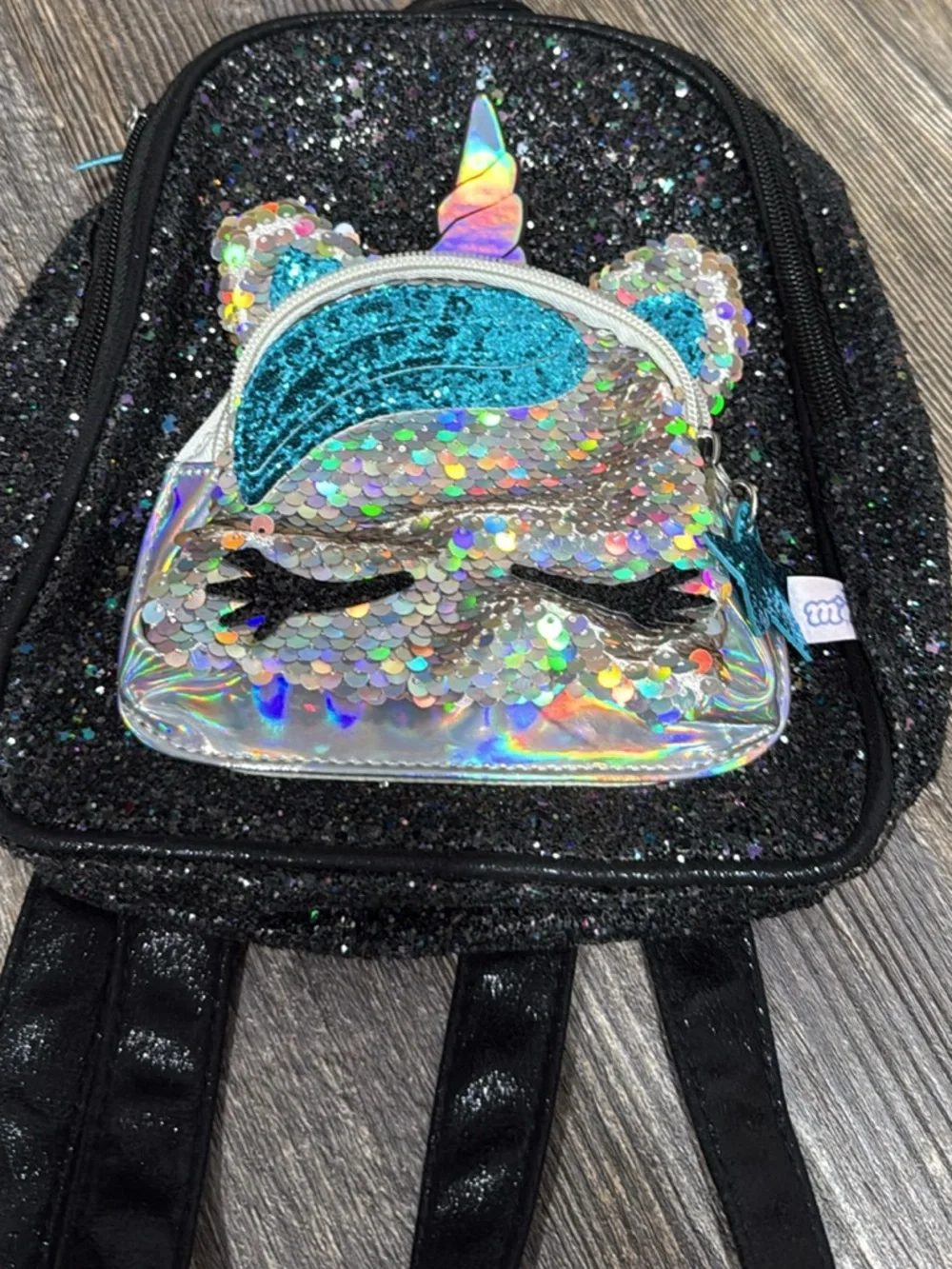 Black Glitter Unicorn Sequin Kids Backpack